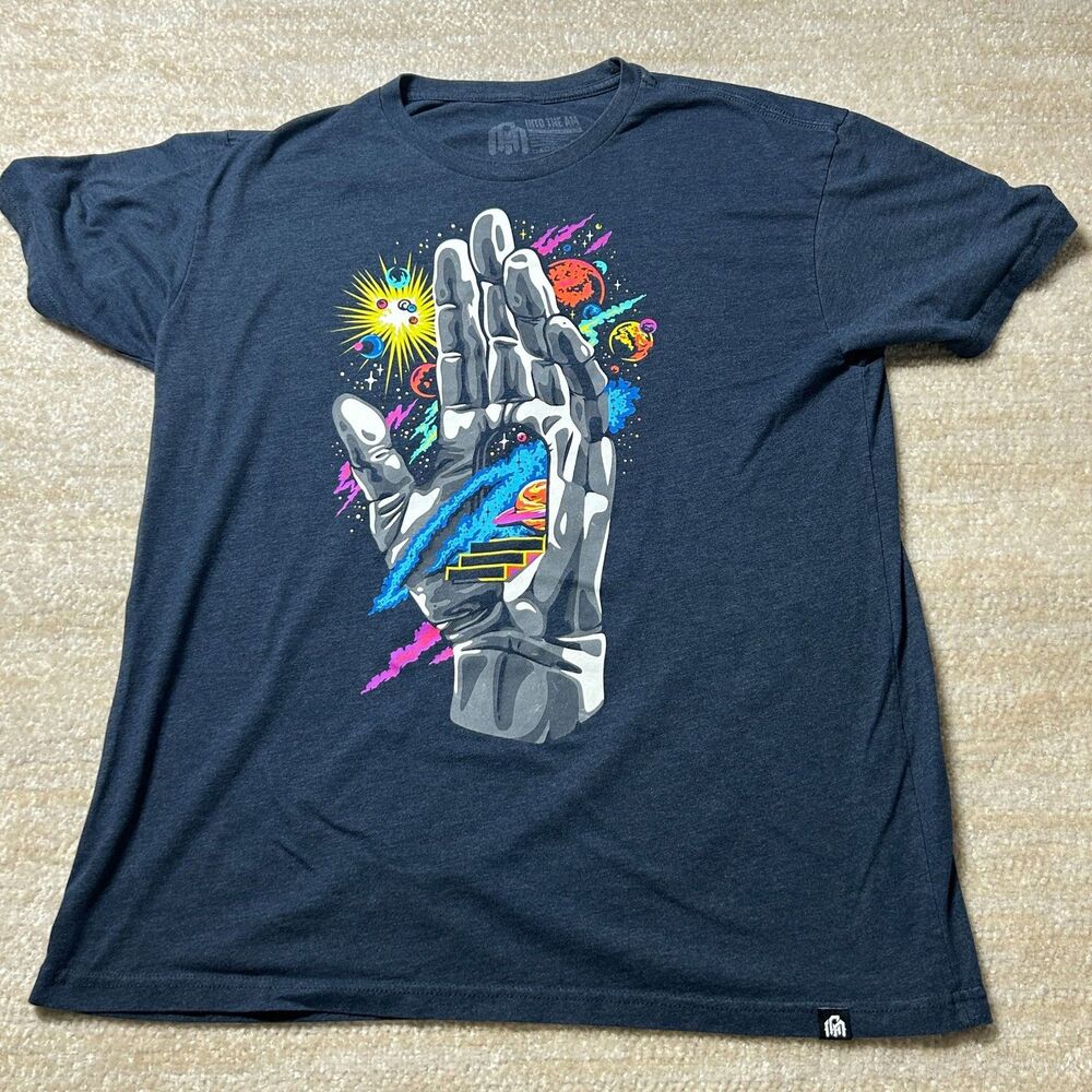 Into The AM‎ T-Shirt Mens XL Cosmic Hand Graphic Short Sleeve Retro Navy Heather